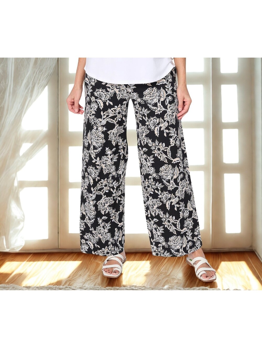 Denim & Co. Regular Beach Jersey Full Length Wide Leg Pants Size XXS